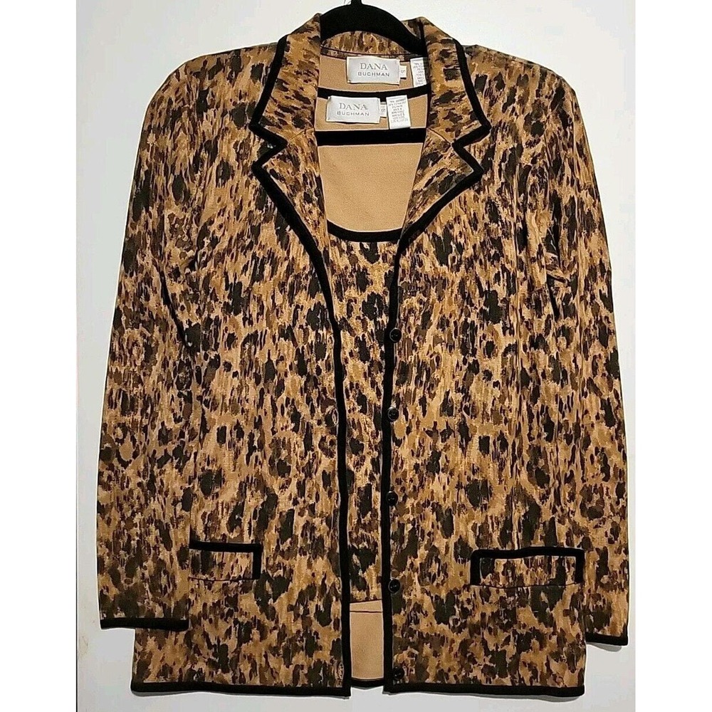 Vintage Dana Buchman Leopard Sweater Set Size Small‎ Blazer Lapels